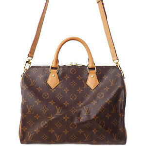 Louis Vuitton 2way Leather Monogram Speedy Bandouliere Bag Brown